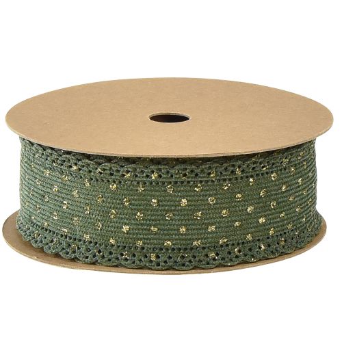 Article Ruban cadeau Ruban vert pois et dentelle 38mm 10mm