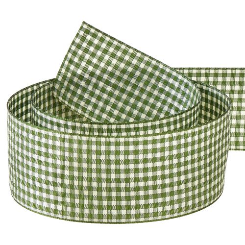 Floristik24 Ruban cadeau ruban décoratif à carreaux vert crème 40mm 20m