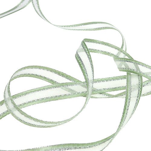 Floristik24 Ruban cadeau vert menthe avec argent 15mm 20m