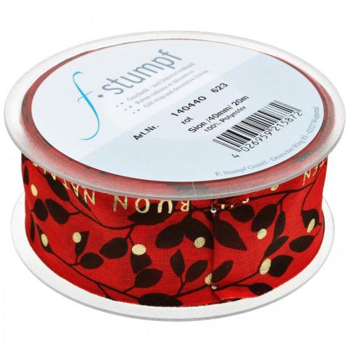 Article Ruban de Noël avec dicton rouge 40mm 20m
