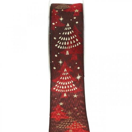 Floristik24 Ruban de Noël avec sapin de Noël rouge foncé 40mm 15m