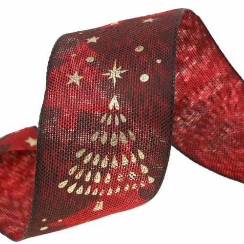 Floristik24 Ruban de Noël avec sapin de Noël rouge foncé 40mm 15m