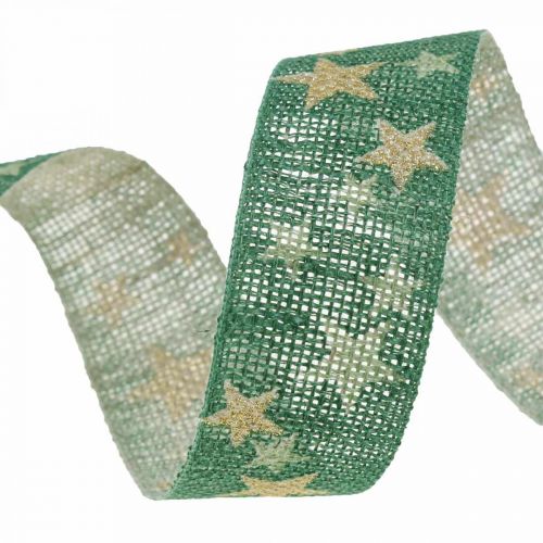 Article Ruban cadeau noeud ruban avec étoiles vert or 25mm 15m