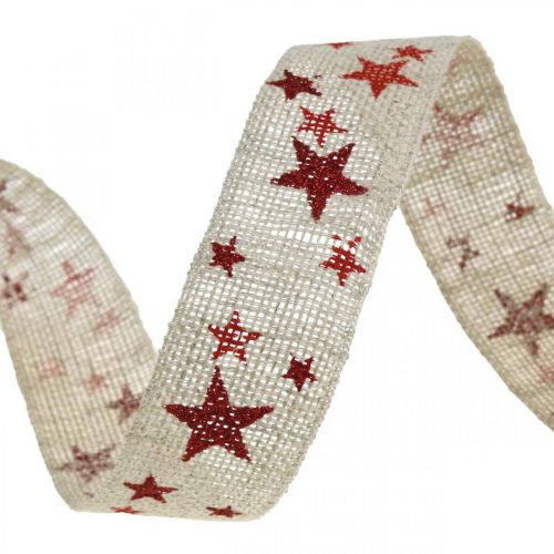 Article Ruban cadeau noeud ruban avec étoiles blanc rouge 25mm 15m