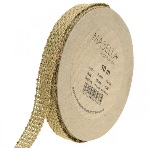 Floristik24 Ruban déco jute vert, nature 12mm Ruban jute coloré décoration jute 10m