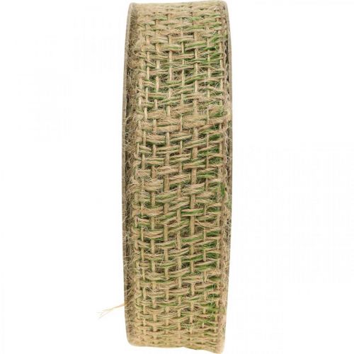 Floristik24 Ruban déco jute vert, nature 25mm Ruban de jute pour décoration 10m