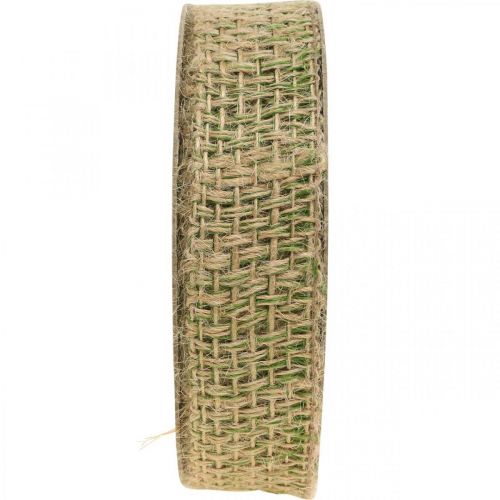 Floristik24 Ruban déco jute vert, nature 25mm Ruban de jute pour décoration 10m