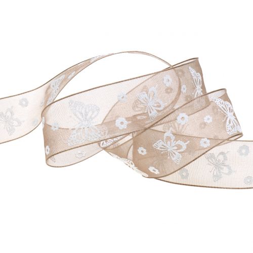 Floristik24 Ruban organza papillon brun 25mm 20m