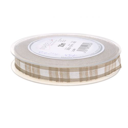 Floristik24 Ruban déco à carreaux avec bordure en fil beige 15mm L20m