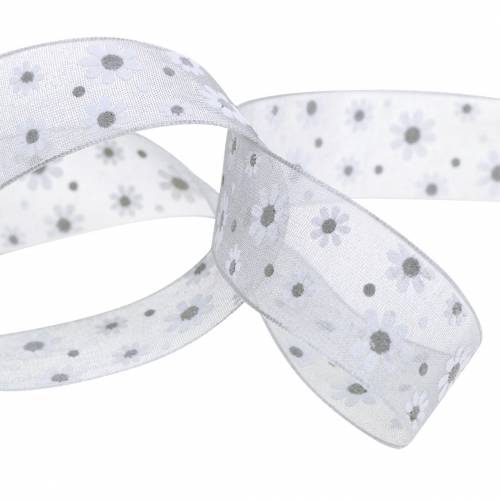 Floristik24 Ruban organza fleurs gris 20mm 20m