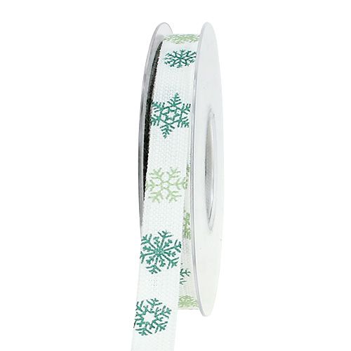Floristik24 Ruban décoratif avec des flocons de neige blanc, vert 15mm 15m