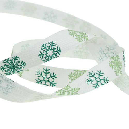 Article Ruban décoratif avec des flocons de neige blanc, vert 15mm 15m
