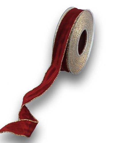Floristik24 Ruban de soie Bordo avec bord doré 25mm 25m
