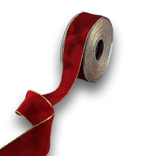 Floristik24 Ruban soie Bordo bord doré 40mm 25m