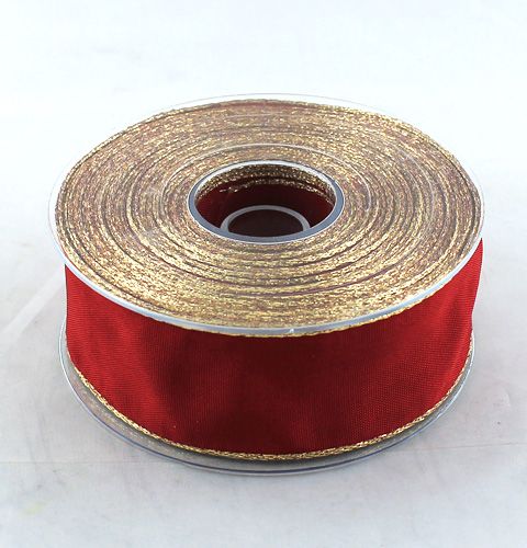 Floristik24 Ruban soie Bordo bord doré 40mm 25m