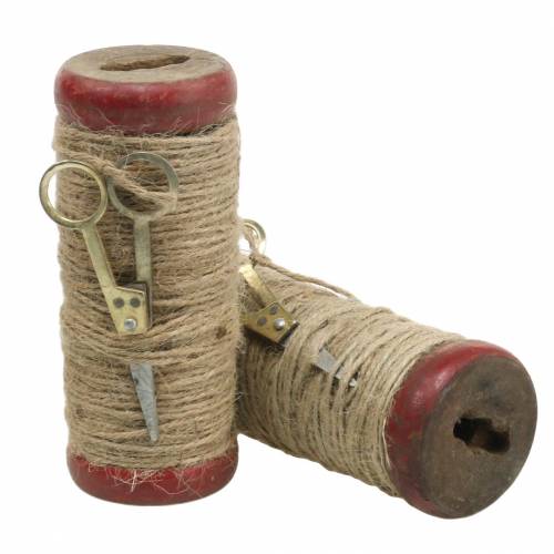 Floristik24 Bobine de fil avec ciseaux déco Ø6,5cm H15cm 2pcs style vintage