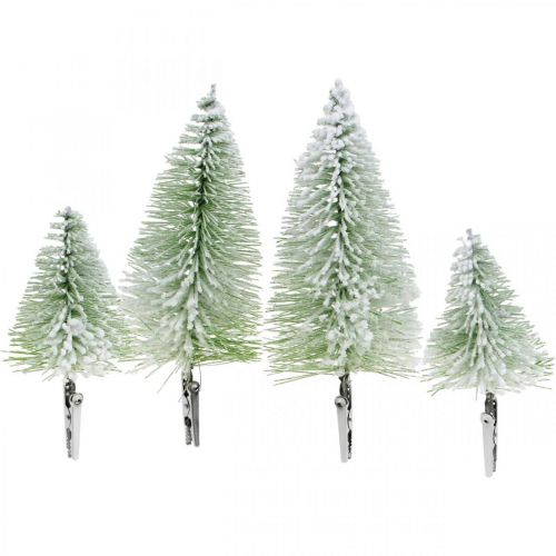 Article Décoration de Noël pince enneigée Vert H13/19cm 4pcs