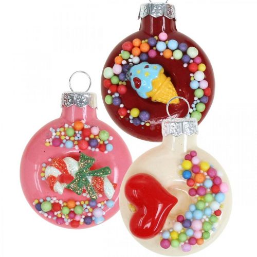 Floristik24 Beignets pendentif arbre, décoration en verre, mélange de décoration d'arbre de Noël H4.5cm verre véritable 6pcs