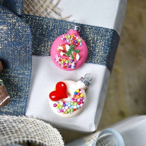 Floristik24 Beignets pendentif arbre, décoration en verre, mélange de décoration d'arbre de Noël H4.5cm verre véritable 6pcs