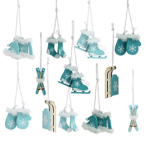Floristik24 Décorations d&#39;arbre mix 3,5cm - 7,5cm bleu, blanc 12pcs
