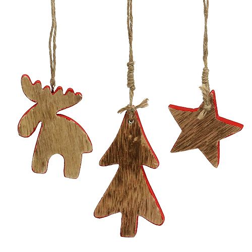 Floristik24 Décorations d'arbre mix rouge, nature 7cm - 9cm 9pcs