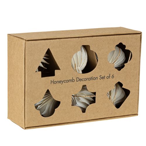 Article Décorations de sapin de Noël en papier alvéolé, blanc et doré, 4 cm, lot de 6