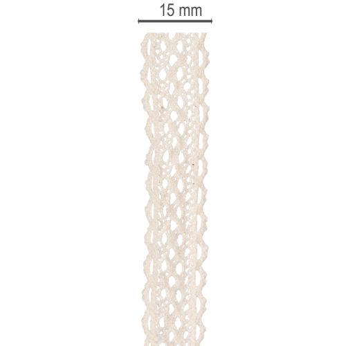 Ruban de dentelle en coton pour la décoration et les travaux manuels, 15 mm de large, 10 m de long | Floristik24.fr
