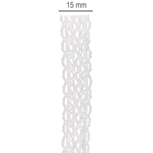 Ruban de dentelle en coton, ruban décoratif fin pour les loisirs créatifs, 15 mm de large, 10 m de long | Floristik24.fr