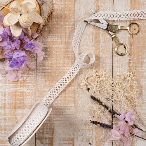 Ruban décoratif dentelle coton blanc 18mm x 10m | Floristik24.fr