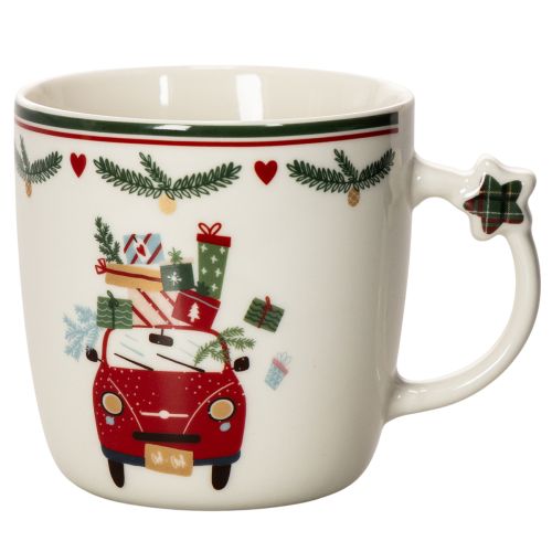 Tasse en céramique avec motif de Noël, voiture et cadeaux, 9 cm