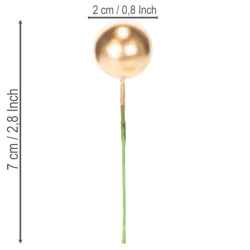 Boules dorées décoratives en plastique sur tiges 2 cm 48 pièces | Floristik24.fr