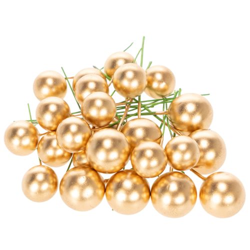 Boules dorées décoratives en plastique sur tiges 2 cm 48 pièces | Floristik24.fr