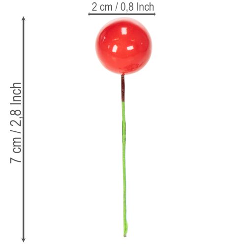 Baies rouges artificielles avec tiges en fil, 15-20 mm, lot de 48 pièces | Floristik24.fr