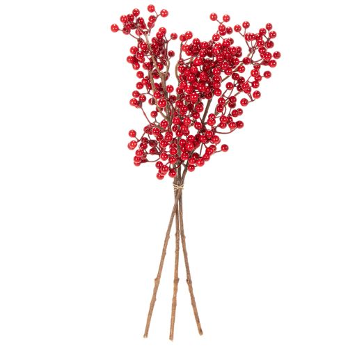 Branche artificielle de houx avec baies rouges pour décoration intérieure 47 cm - Lot de 3 | Floristik24.fr
