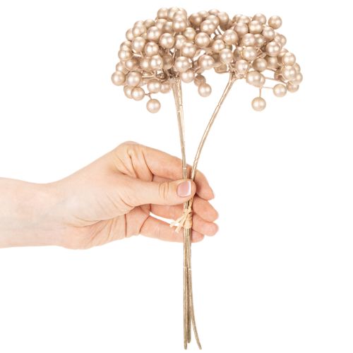 Branche Artificielle de Baies Champagne 28 cm – Lot de 3 | Floristik24.fr