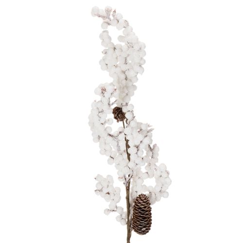 Kunstbranche avec baies blanches et pommes de pin 60 cm pour décoration intérieure