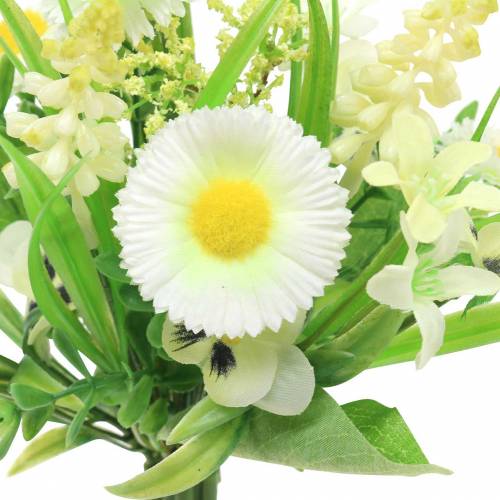 Article Bouquet printanier avec bellis et jacinthe artificielle blanche, jaune 25cm