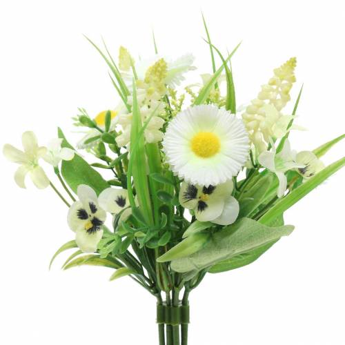Bouquet printanier avec bellis et jacinthe artificielle blanche, jaune 25cm