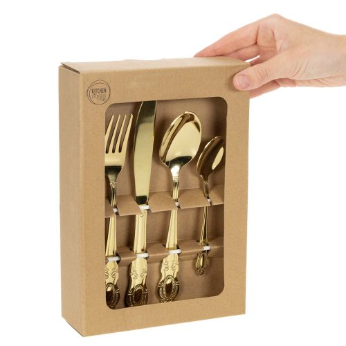 Set de Couverts en Acier Inoxydable Doré 16 Pièces avec Boîte en Carton | Floristik24.fr