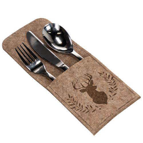 Pochettes à couverts en feutre motif cerf 26 cm marron set de 4