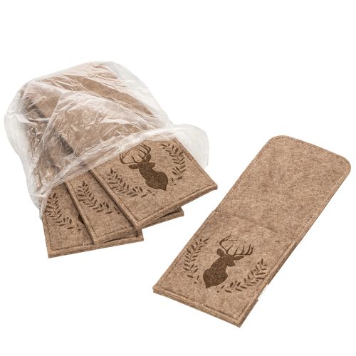 Pochettes à couverts en feutre motif cerf 26 cm marron set de 4 | Floristik24.fr