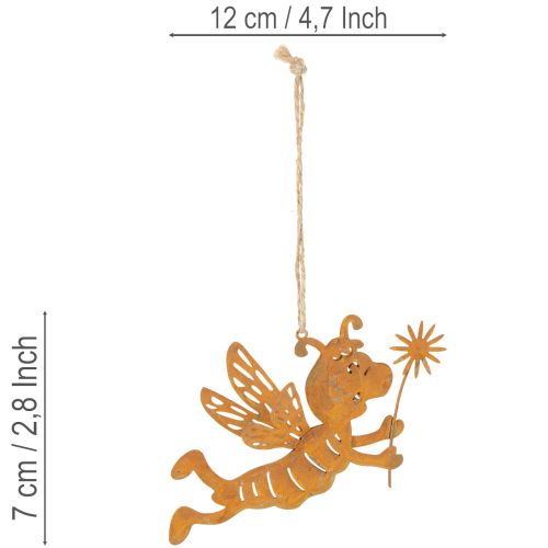 Décoration abeille suspendue, métal couleur rouille, décoration estivale, 12 cm, lot de 6 | Floristik24.fr