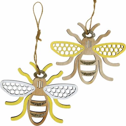 Floristik24 Décoration à suspendre abeilles jaune, blanc, bois doré décoration estivale 6 pièces