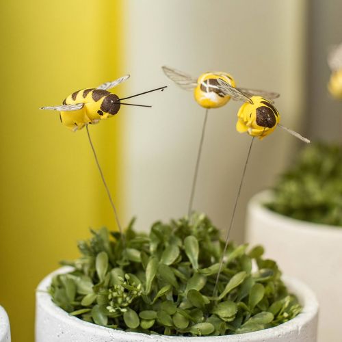 Article Abeille sur fil, bouchon de fleur, abeilles décoratives, orange printanier, jaune L4,5 cm 24 pcs