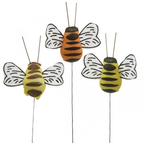 Floristik24 Abeille sur fil, bouchons fleuris, abeilles déco, printemps orange, jaune L4,5cm 24pcs