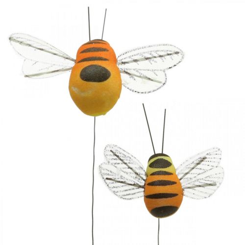 Floristik24 Déco abeille, décoration printanière, abeille sur fil orange, jaune B5/6.5cm 12pcs