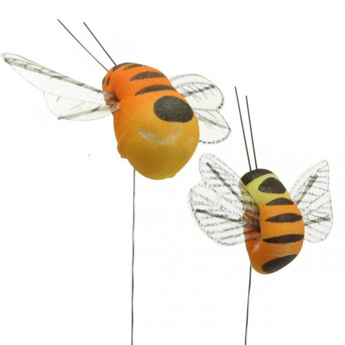 Floristik24 Déco abeille, décoration printanière, abeille sur fil orange, jaune B5/6.5cm 12pcs