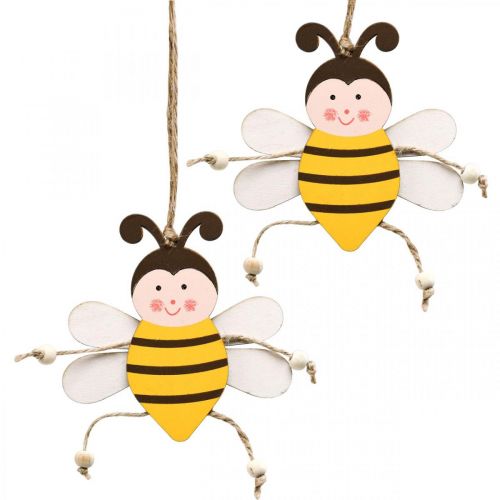 Article Abeille à suspendre, décoration printanière, pendentif en bois H9,5cm 6pcs