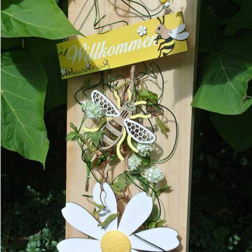 Article Décoration à suspendre abeilles jaune, blanc, bois doré décoration estivale 6 pièces