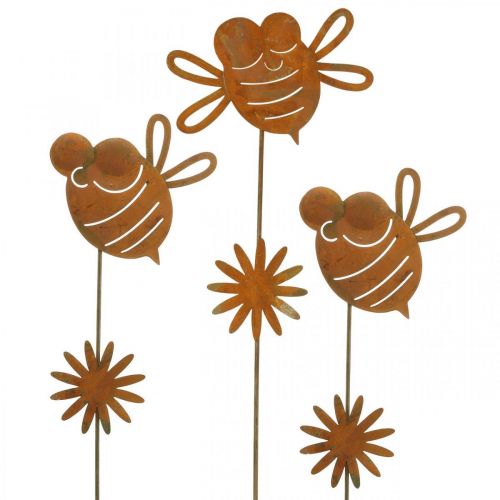Floristik24 Piquet de jardin abeille, décoration printanière, piquet métal rouille L24,5cm 6 pcs